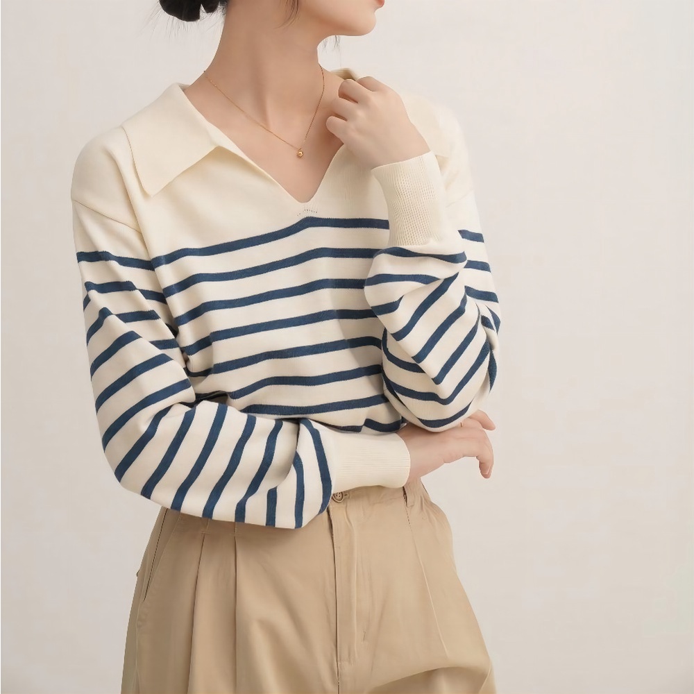 Azalea Stripes Sweater - Longslevee Rajut Sweater - Atasan Wanita Korean Import TM(CX1717)