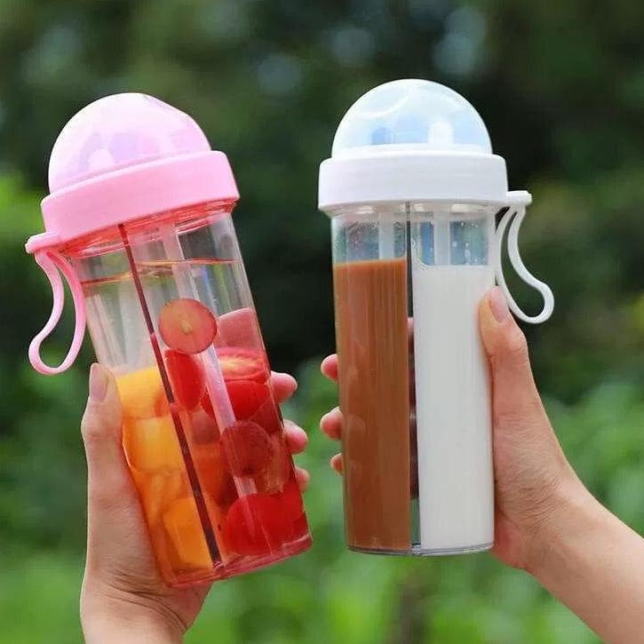 ボ Botol Minum 2 Dua Sisi Viral Tumbler Duet Couple Bottle Travel 600 mL 600mL Sedotan Sekolah Kerja 