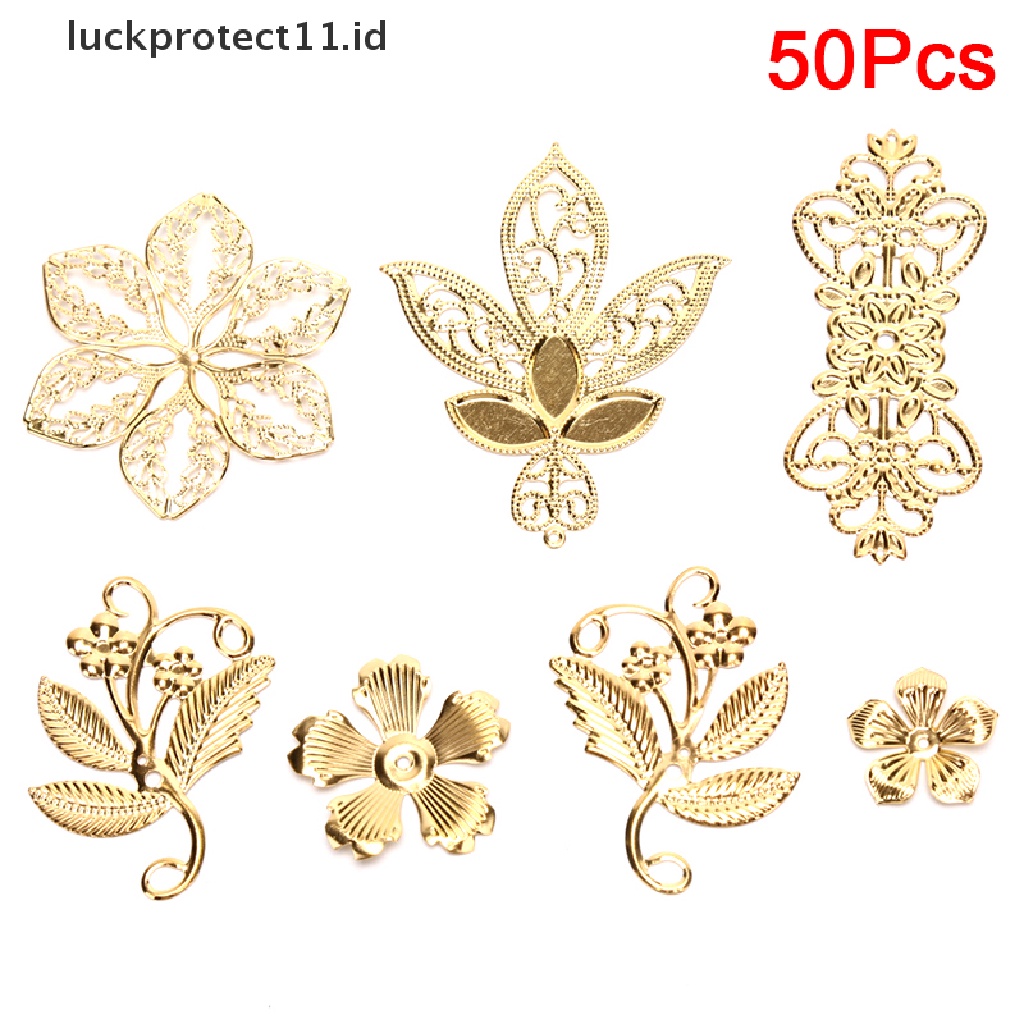 /Fashion Hot// Fashion// 50Pcs Vintage Metal Leaf Kerawang Bunga Slice Ch DIY Craft Membuat Perhiasan.