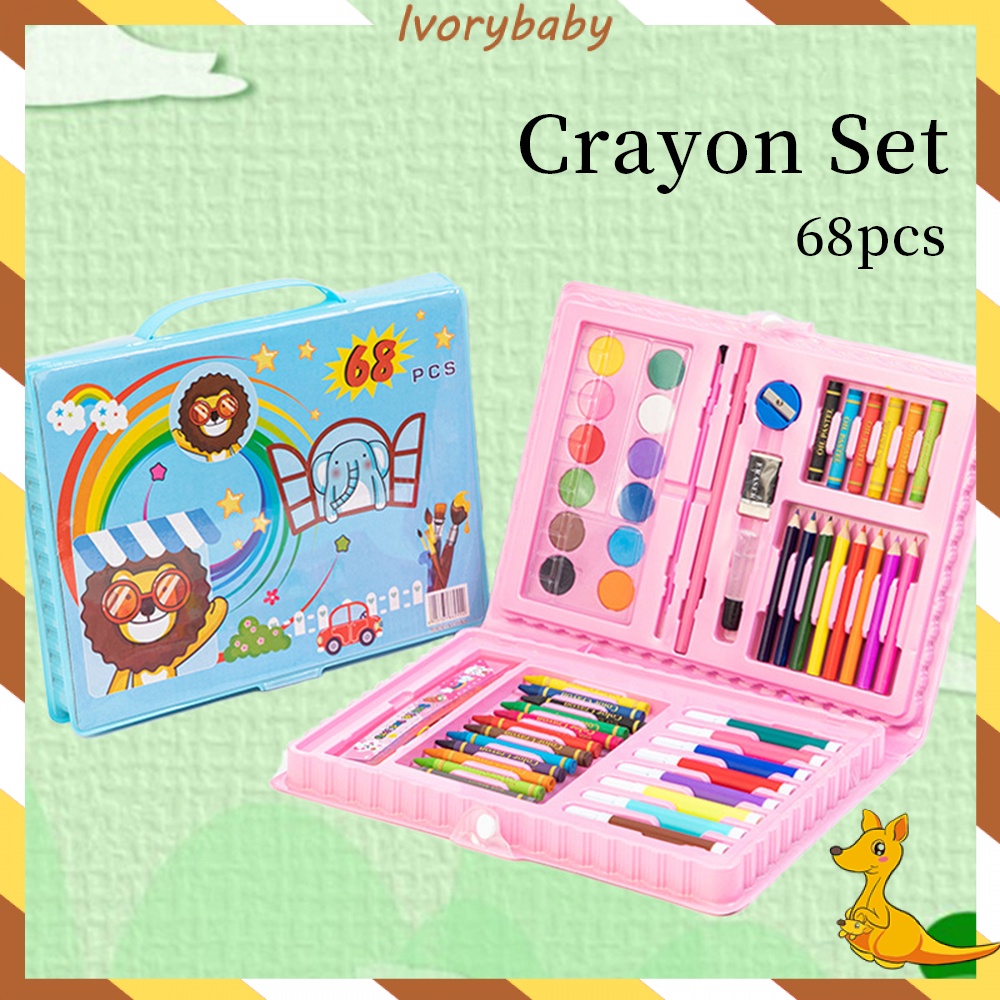 Ivorybaby Pensil warna set Crayon set 68pcs Krayon mewarnai anak Alat menggambar mewarnai