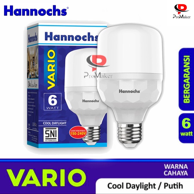 Lampu LED Hannochs Vario 6w Bohlam Bulb Cool Day Light SNI Original