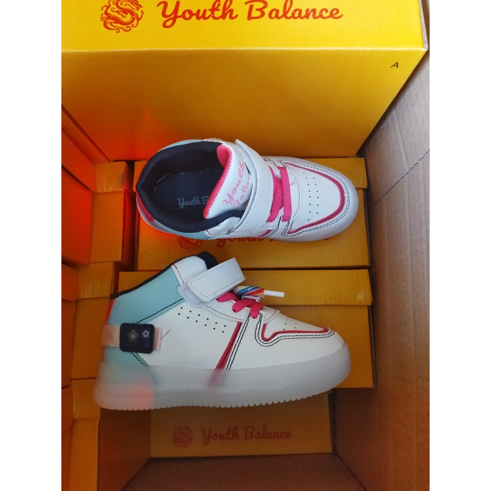 Sepatu anak perempuan fashion LED collorfull import dari YOUTH BALANCE J2214-2 ( 21-30) (FREE BOX &amp; aksesoris lollipop))