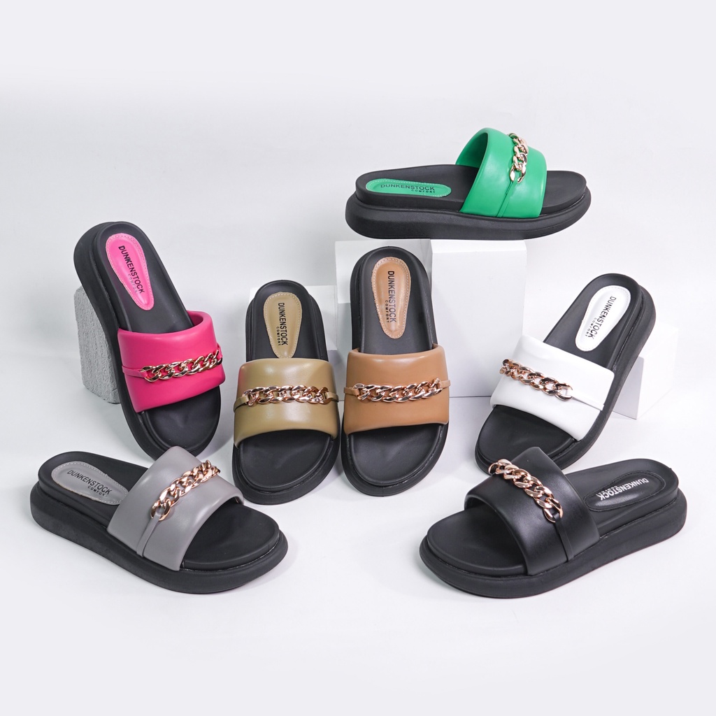 Dunkenstock LEONA Sandal casual wanita sendal wedges model satu strep variasi rantai