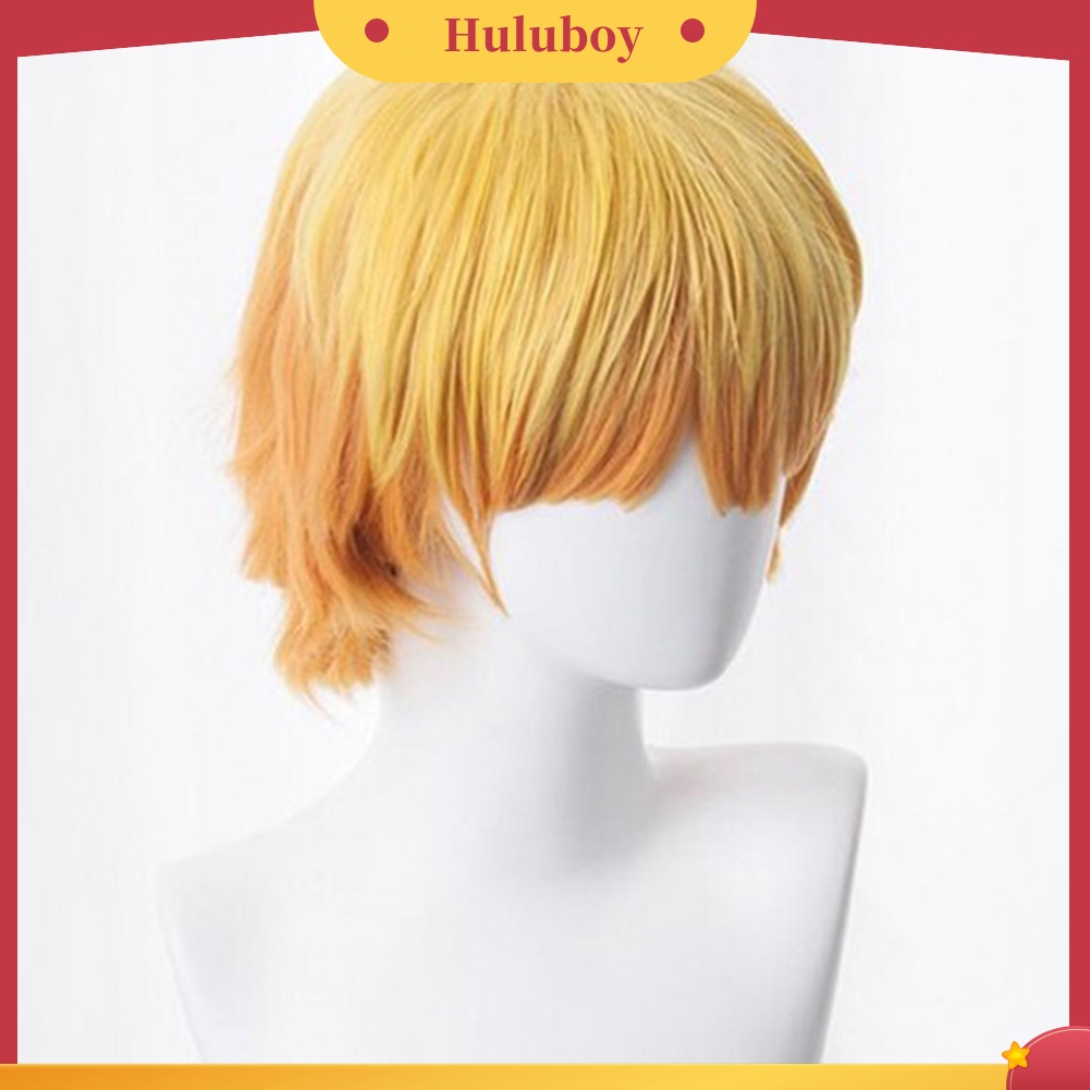 Wig Rambut Sintetis Model Pendek Tahan Panas Warna Emas Untuk Cosplay Anime