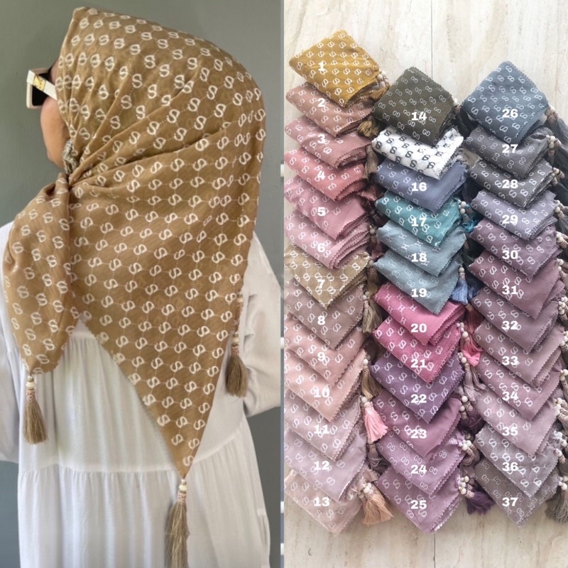 Helen_Shop86 Segiempat Tasel  Motif Hijab Bella Square Lasercut Motif Jilbab Tassel Motif  Kerudung Segi Empat Motif Pom Pom Jambul