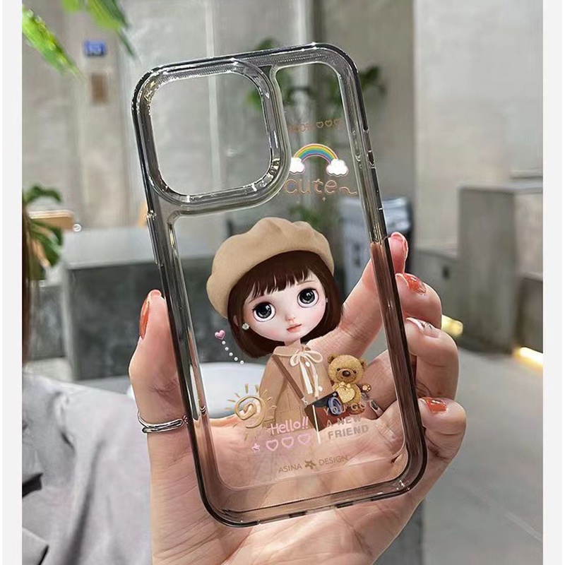 IPHONE Gadis Lucu Lembut Casing Ponsel Transparan Kompatibel Untuk Iphone14 13 12 11 Pro XS Max X XR 7 8 Plus Shockproof Casing TPU Cover