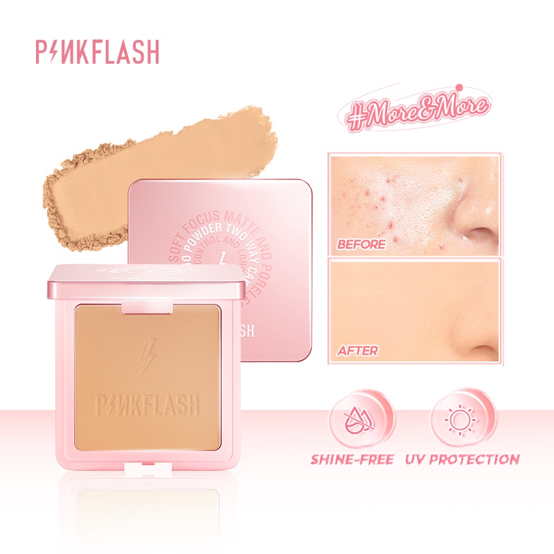 PINKFLASH Matte Waterproof Oil Control Compact Powder Pressed Powder Long-lasting Two Way Cake Face Makeup F17