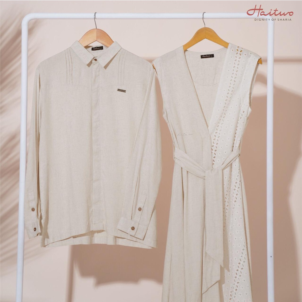 HAITWO COUPLE OUTER LAIQAH DAN KOKO LABIB BAHAN LINEN DESAIN ELEGANT