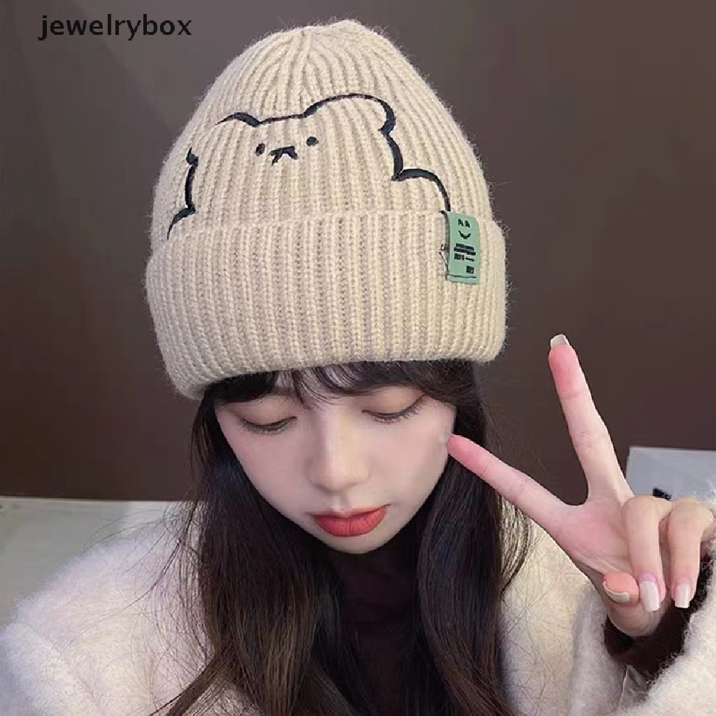 [jewelrybox] Bear Topi Wol Rajut Beruang Wanita Musim Gugur Dan Dingin Model Tumpuk Jepang Internet Topi Terkenal Topi Bonnets Untuk Wanita Butik