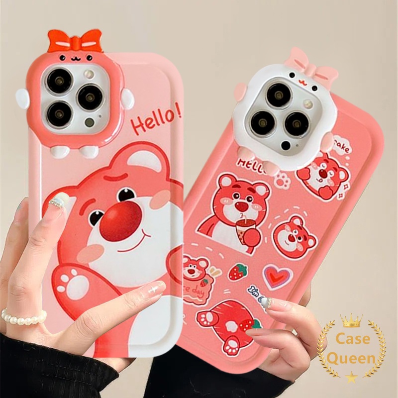 3d Bow Little Monster Case Untuk Realmev C15 C21Y C25Y C30 C3 C12 C35 C11 C31 C20 C33 C25s C25 7i 8 7 5s 9i 9Pro+9 8Pro 5i 6i 5 C17 Kartun Strawberry Bear Manyo Lembut Penutup Belakang