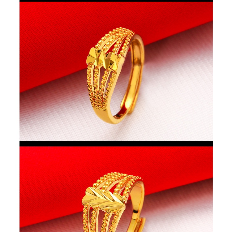 Goldkingdom Perhiasan Fashion Emas Asli Kadar 375 Bangkok Aksesoris Ready Stock Wanita Berlapis Emas Cincin Yang Dapat Disesuaikan Cinta Garis Halus Dan Tebal