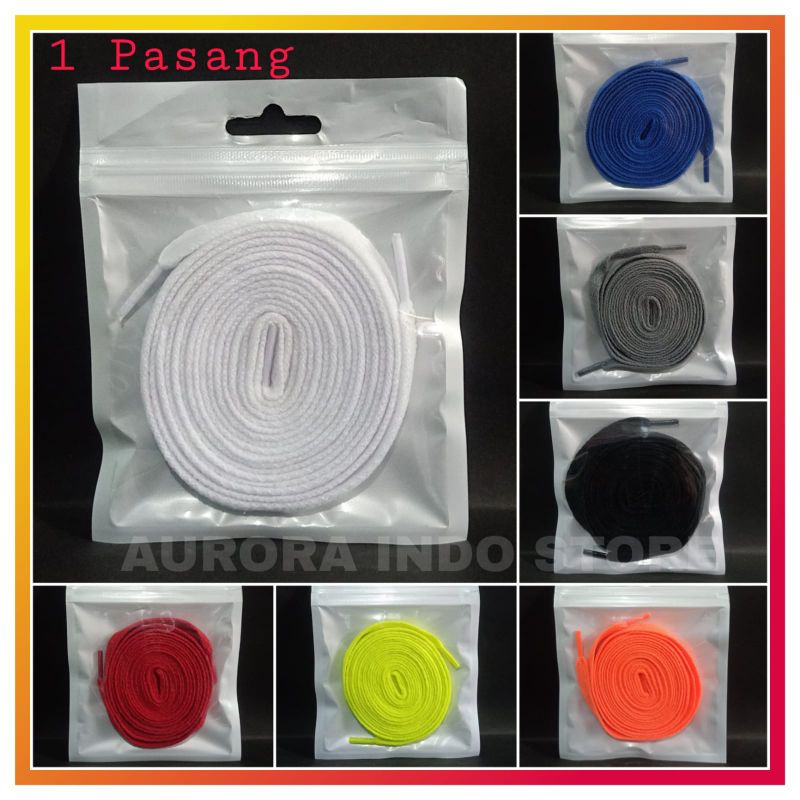 Tali Sepatu Bahan Katun Berkualitas Model Pipih Dan Bulat Warna Hitam Putih Merah Biru Kuning Pink A