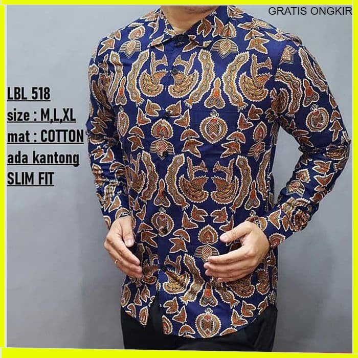 KEMEJA PRIA BATIK LENGAN PANJANG HEM BAHAN KATUN HALUS 40S LBL 518 BAJU MODERN MEWAH SLIMFIT SLIM FIT BY JAKARTA