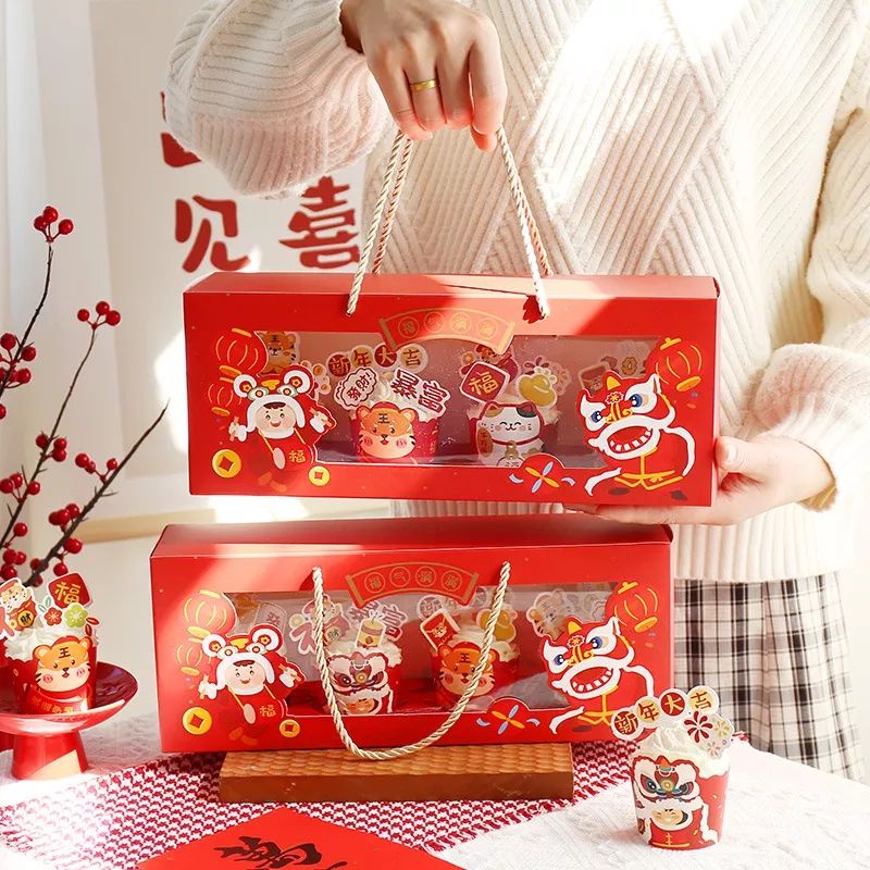 (KK64) Kotak Kue Cupcake Imlek Dengan Alas