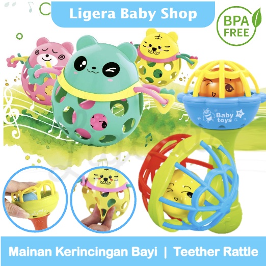 LIGERA Mainan Kerincingan Bayi | Teether Rattle Stick / Bola | Gigitan bayi karet kartun BPA Free