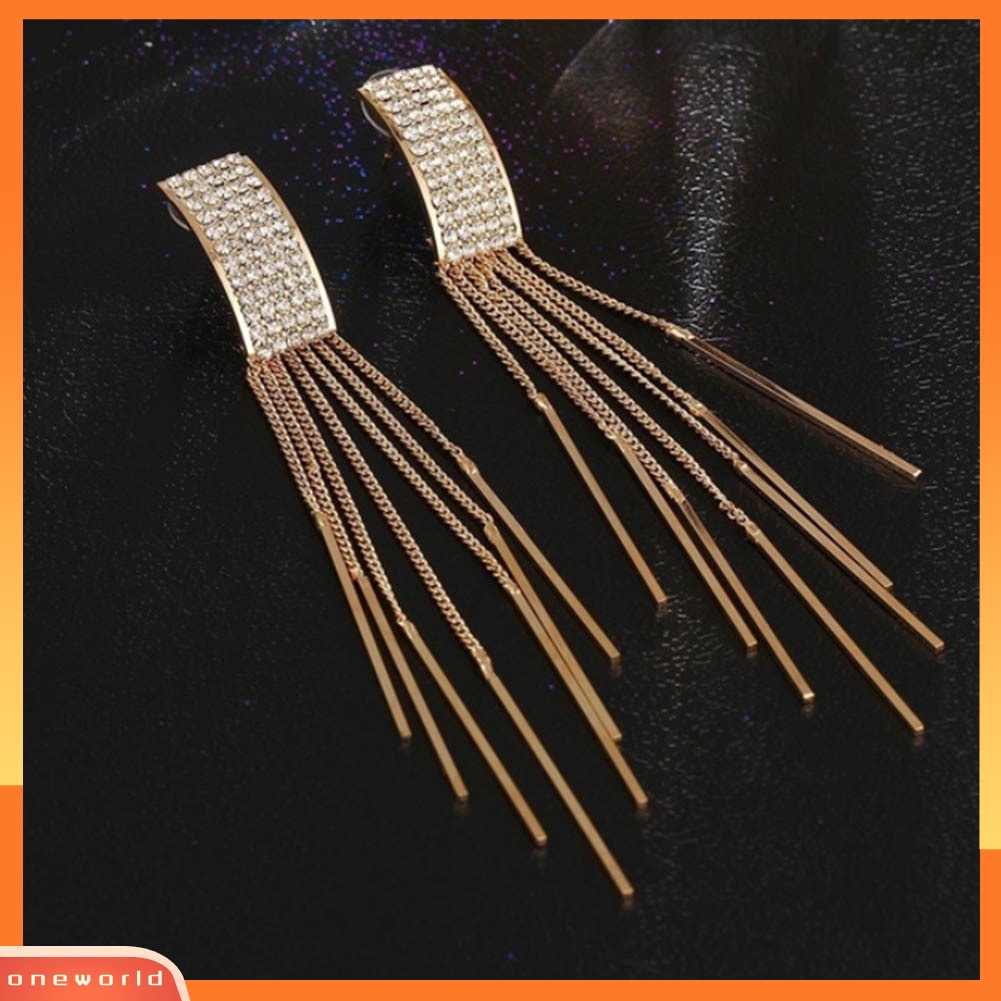 [WONE] Wanita Fashion Berlian Imitasi Rumbai Panjang Menjuntai Eardrop Stud Earrings Perhiasan Hadiah