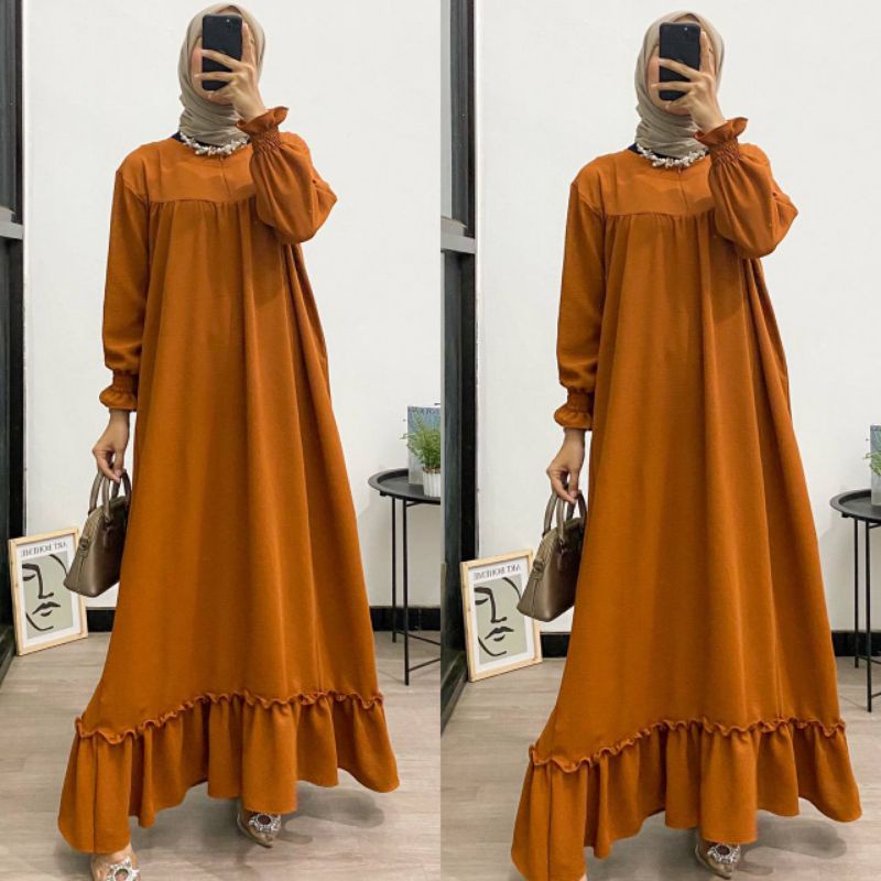 GAMIS CRINKLE CIKA DRESS MAXY READY BAHAN CRINKLE