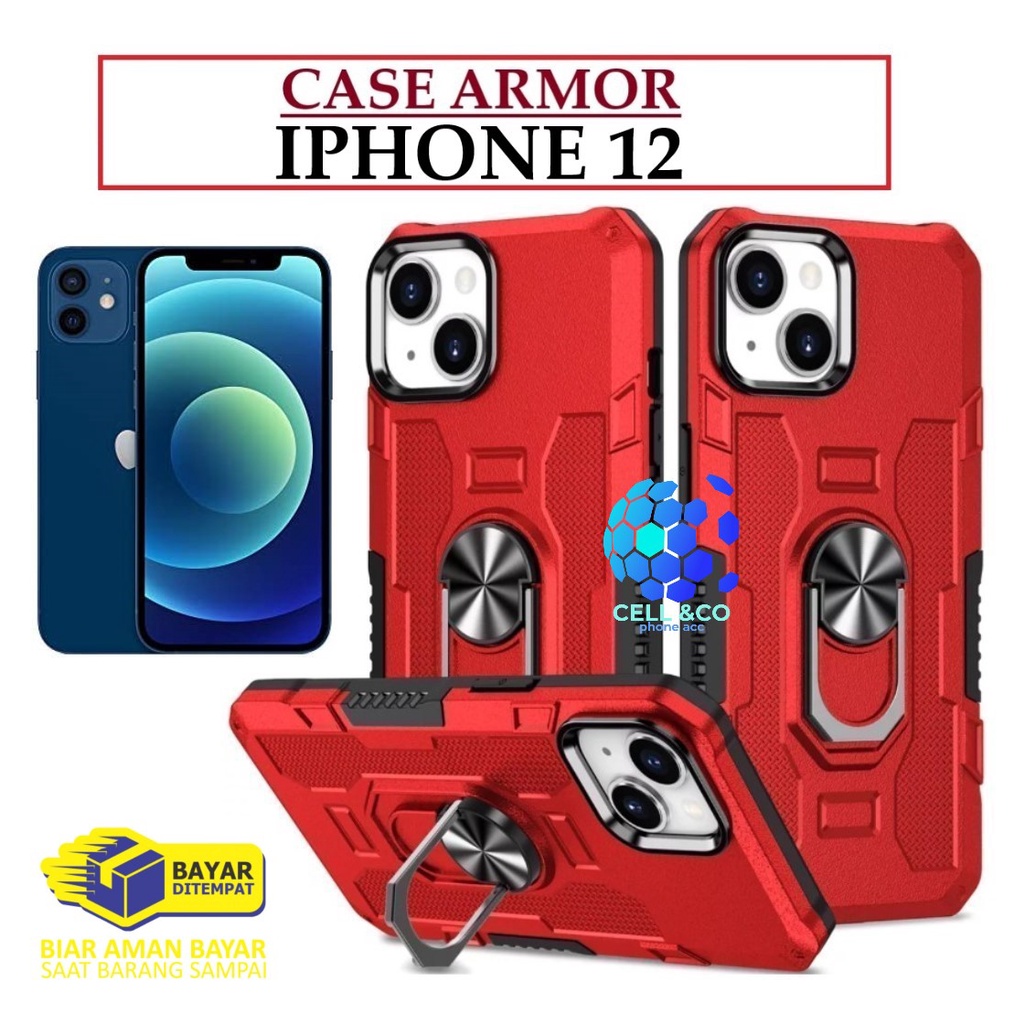 Case Armor IPHONE 12 Iring Cincin Magnetic Kesing Hp Protect kamera Premium Hard Case Standing Robot Pelindung Kamera