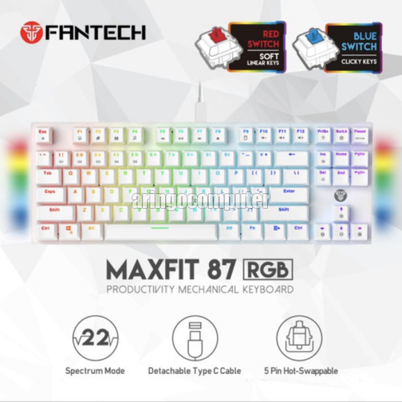 Keyboard Fantech MAXFIT 87 MK856 WHITE RGB RED SWITCH HOTSWAP