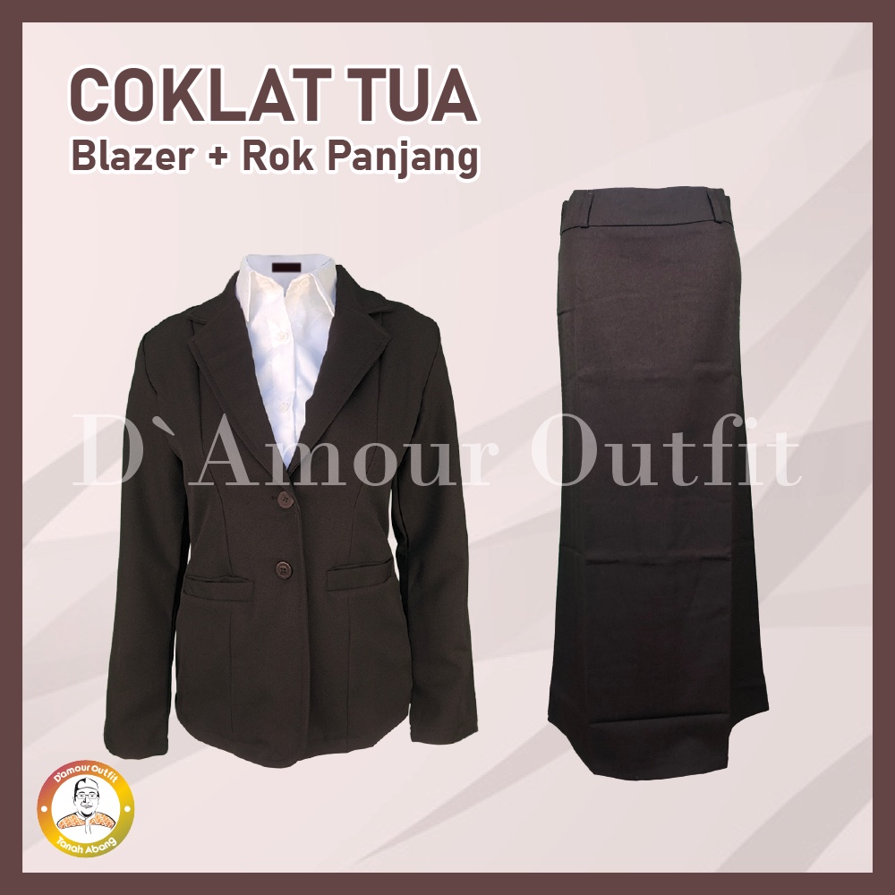 One Set Setelan Jas Blazer Rok Panjang Line A Wanita Stelan Jas Kerja Kantor Cewe Polos Dewasa Anak Jaket Blezer Cewek Pakaian Formal Kantoran Dasar Hitam Abu Jumbo Big Size Rompi Cardigan Kain Outer Perempuan Korea