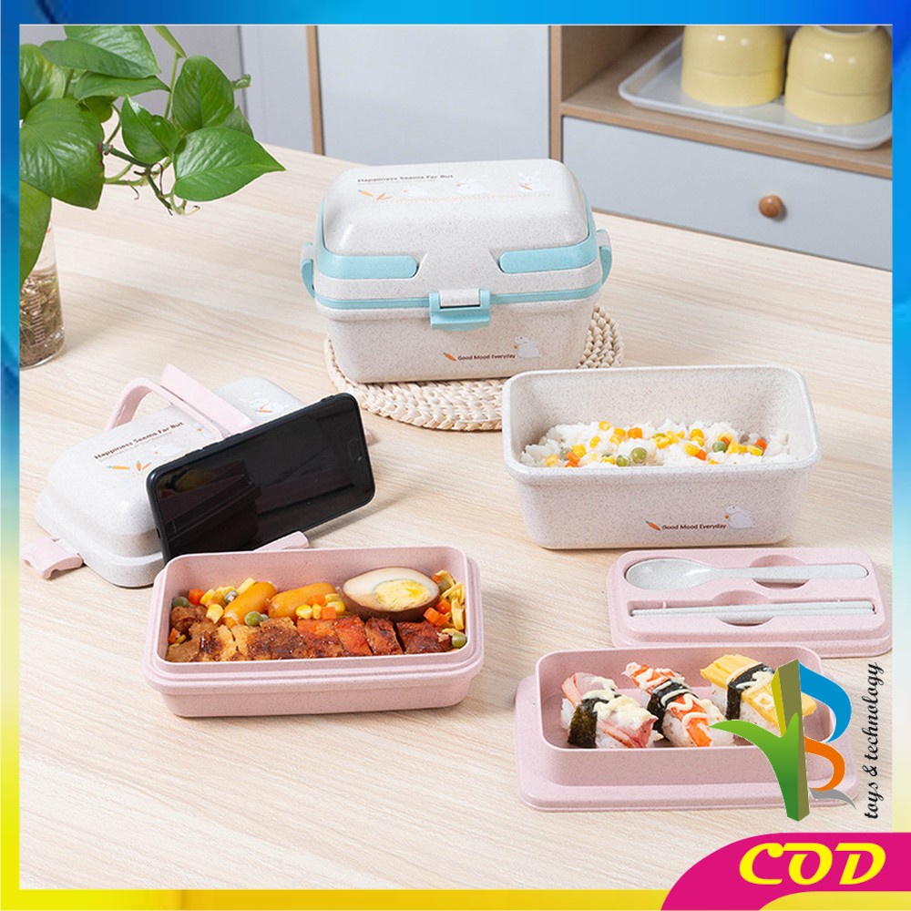 RB-C693 Tempat Makan Anti Tumpah Lunch Box Set Free Sendok Sumpit Bahan PP Jerami Gandum BPA FREE / Kotak Bekal Microwavable Bento Set Portable