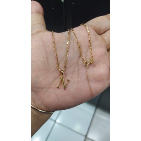 Kalung rantai paperclip + liontin huruf N polos / kalung perak asli silver 925 lapis emas / kalung fashion wanita terbaru