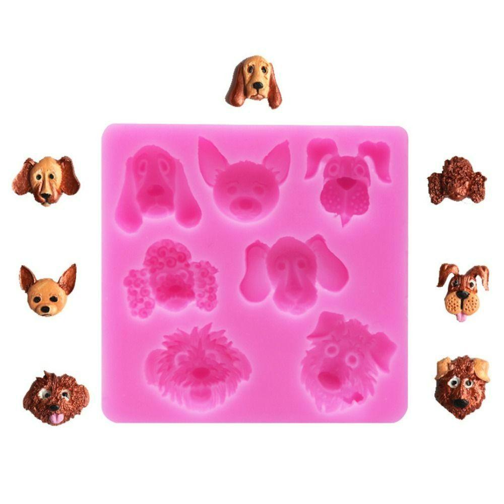 【 ELEGANT 】 Cetakan Fondant 3D Silikon Bentuk Kepala Anjing Untuk Kue Kering Coklat DIY Candy Mold