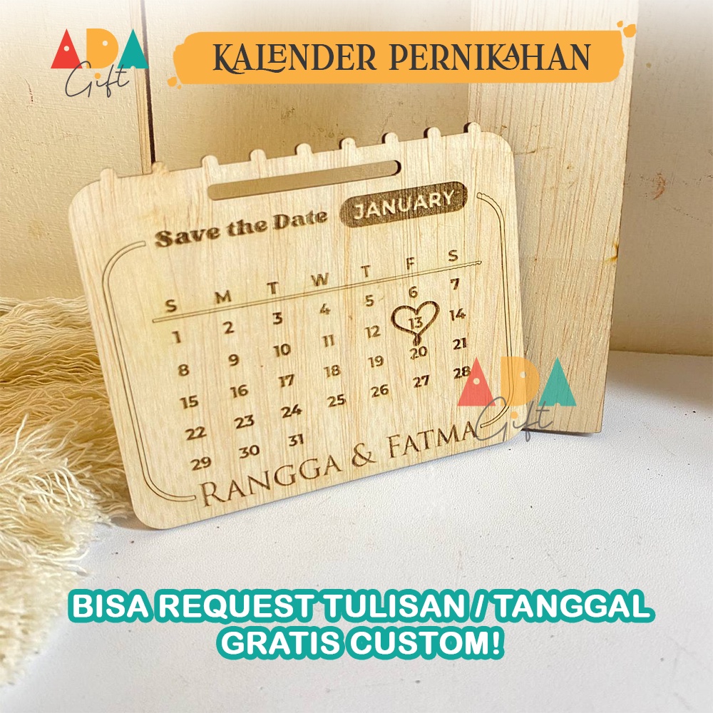 Kalender Kayu 8x10 cm Dekorasi Mahar | Chipboard Mahar Rustic | Mahar Tanggal Pernikahan