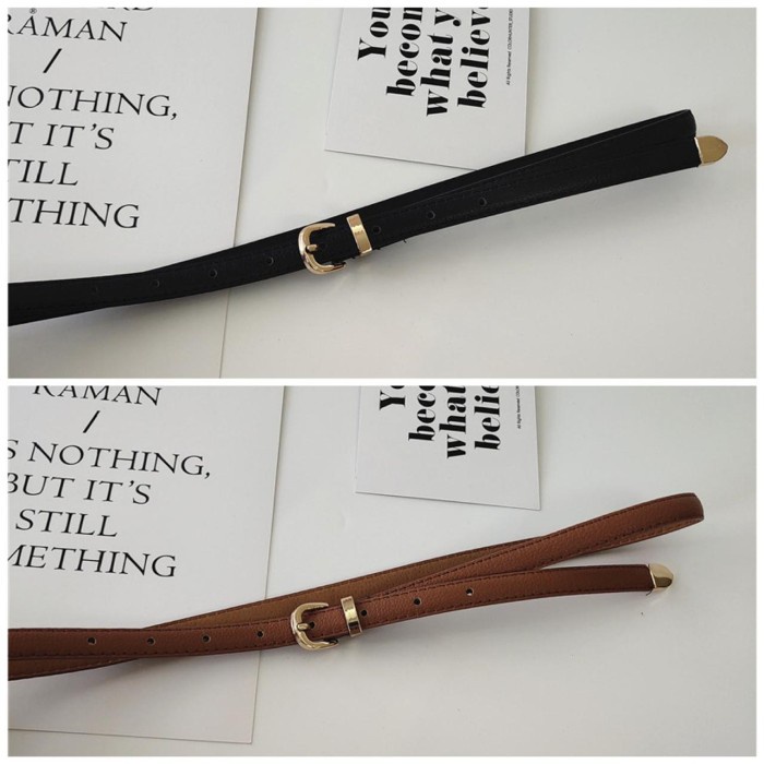 Ikat Pinggang Wanita Ikat Pinggang Wanita Belt Leather Simple Ladies Small Gold Casual "PIN - Black(