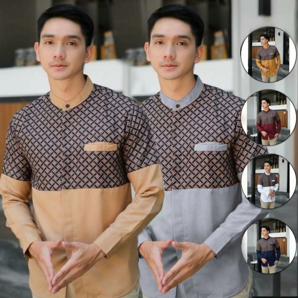 Baju koko pria dewasa terbaru kobata kombinasi batik lengan panjang M L XL XXL