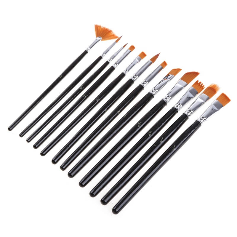 Mary 12 Pcs Nilon Rambut Akrilik Lukisan Cat Minyak Cat Air Artis Paint Brush Persediaan Set
