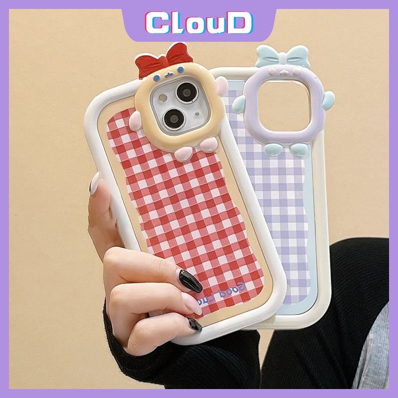 Fashion Colorful Lattice Case Realme C31 C31 C35 C25 C21 C11 C17 C15 C30 C25Y C25s C21Y Realme 9i 8i 7i 6i 5i 5s 5 C3 C2 C1 Lucu 3D Bow Monster Lens Soft Tpu Penutup Belakang