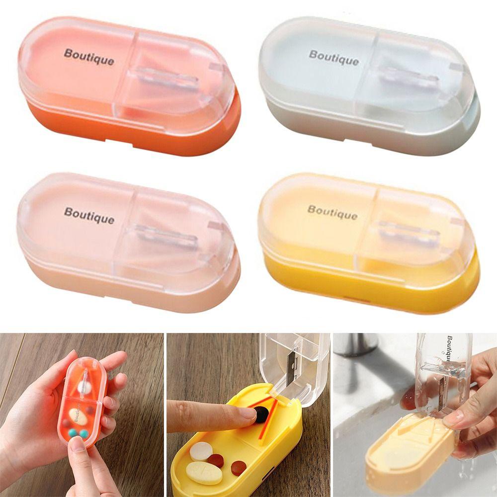 Preva 2PCS Alat Pemotong Pil Obat Travel Drug Splitter Storage Organizer Tablet Cutting Divider