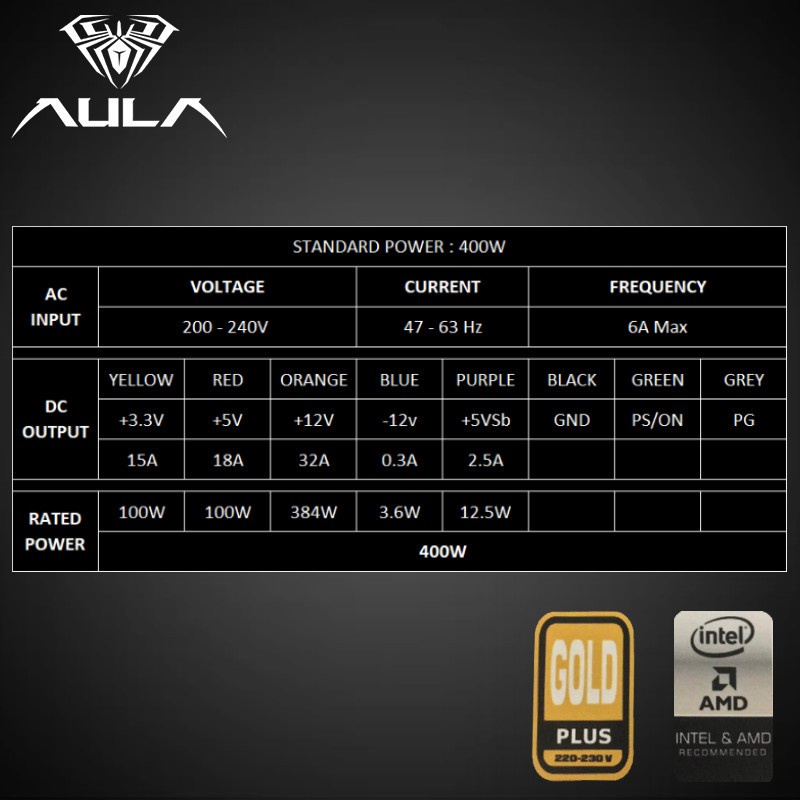Power Supply PSU AULA 400w Gold Plus – Power Supply Gaming AULA 400 w