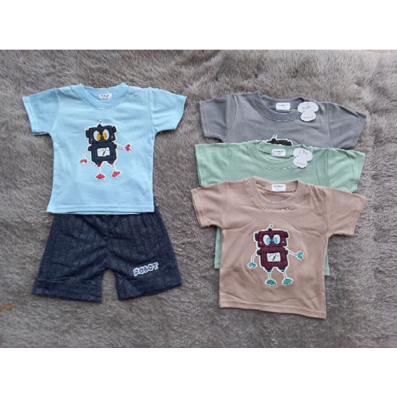 BAJU ANAK LAKI LAKI SETELAN MURAH Stelan Kaos Celana Bayi Laki Amena Usia 6-12 Bulan - PROMO