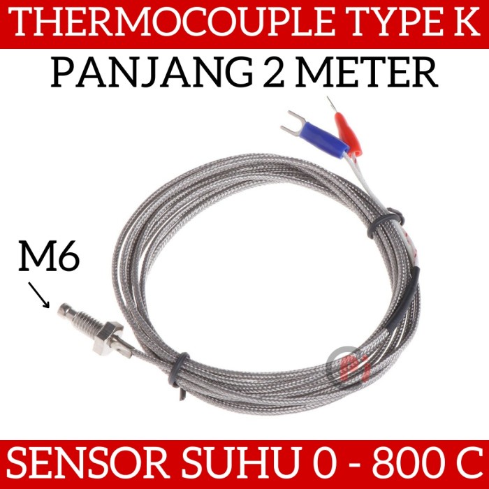 Thermocouple K Temperature Probe Sensor M6 Suhu Temperatur 2 Meter