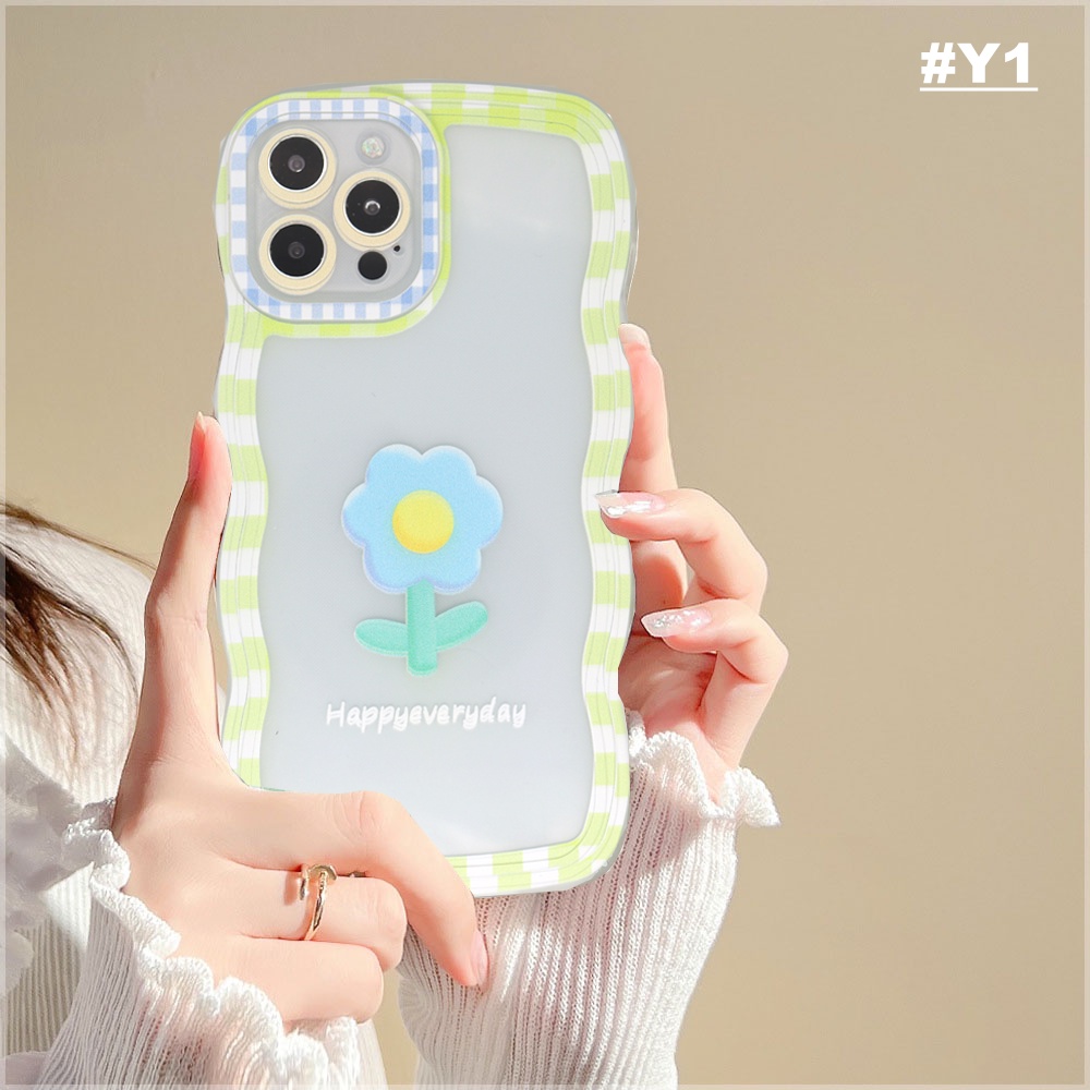 Realme 10 Realme C33 C35 C31 C30 Realme 9i 6i 8i 5i 7i C15 C12 C25 Realme C21Y C25Y C11 2021 C20 C3 C1 Clear Case Fashion Permen Warna Kotak-Kotak Wavy Edge Flower Soft TPU Cover RIXUAN