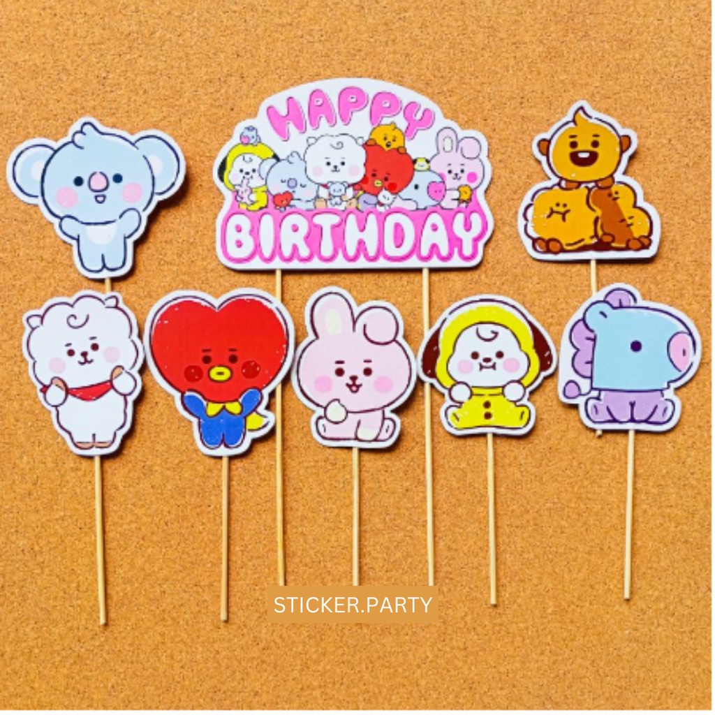 TOPPER CAKE BT21 JUMBO HAPPY BIRTHDAY ULANGTAHUN ULTAH HIASAN KUE TUSUKAN KUE TART DEKORASI DEKOR