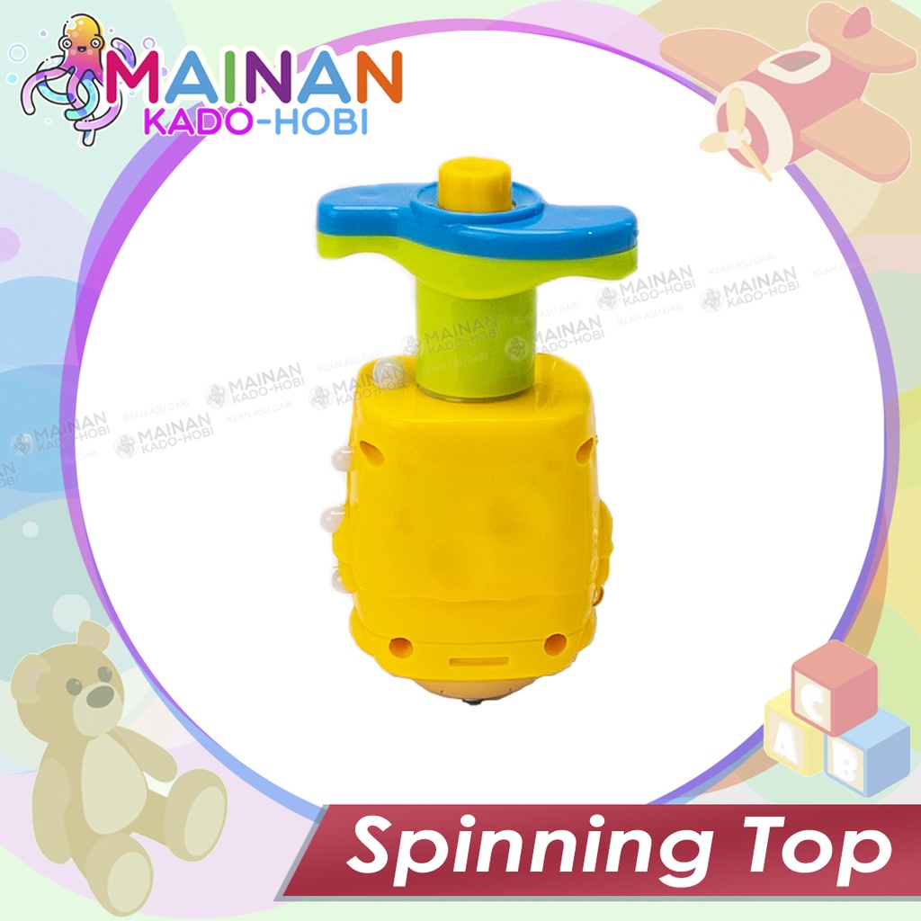 MAINAN ANAK GANGSING SPINNING TOP GASING PUTAR LAMPU LED MUSIK SPONGEBOB