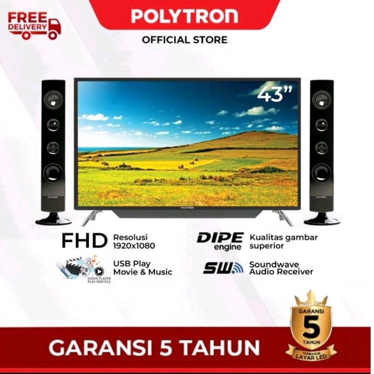 [CIANJUR] LED TV POLYTRON 43" 43TV1556 TOWER 43 INCH USB MOVIE HD HDMI DIGITAL