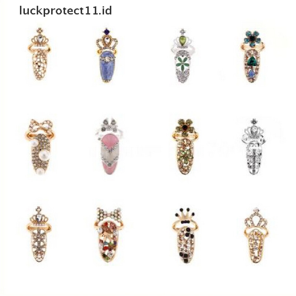 /Fashion Hot// Fashion// Wanita Elegan Ikatan Simpul Cincin Kuku Pesona Mahkota Bunga Kristal Jari Kuku Rings.