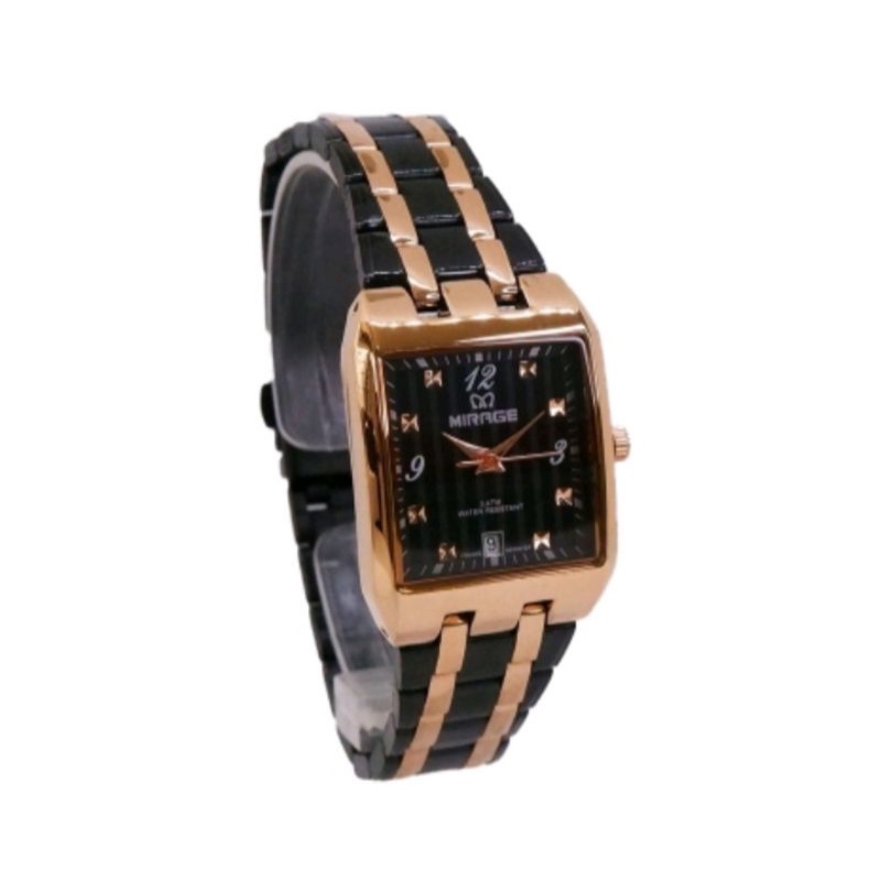 jam tangan wanita;MIRAGE M7716BSP hitam list rosegold~ORIGINAL~WATER RESISTANT~TGL~STAINLESS ANTI KA