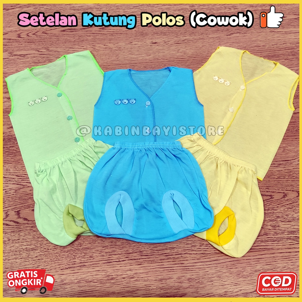 3 Pcs Setelan Baju Kutung &amp; Celana Pop Polos Bayi