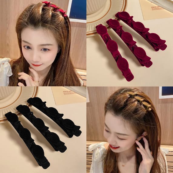 GrosirMart Jepitan Rambut 3 in 1 / Flocking Hair Clip Korea / Jepit Rambut Kepang / Jepit Poni 3 in 1