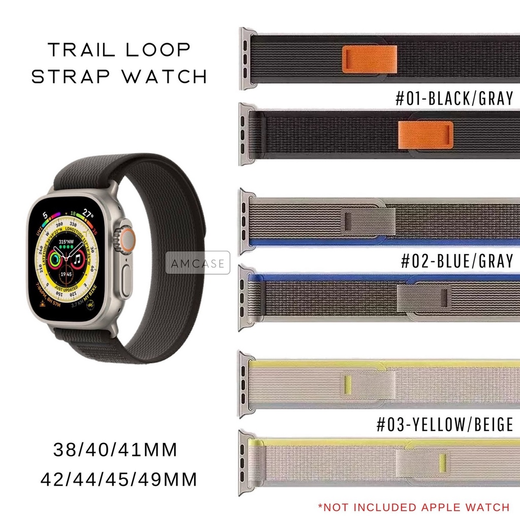 ( TANPA JAM ) TRAIL LOOP NYLON | TALI STRAP WATCH - SERIES ULTRA 8 7 6 5 4 3 2 1 SE | SIZE 38mm 40mm 41mm 42mm 44mm 45mm 49mm | Tali strap sport band apple watch iwatch smartwatch