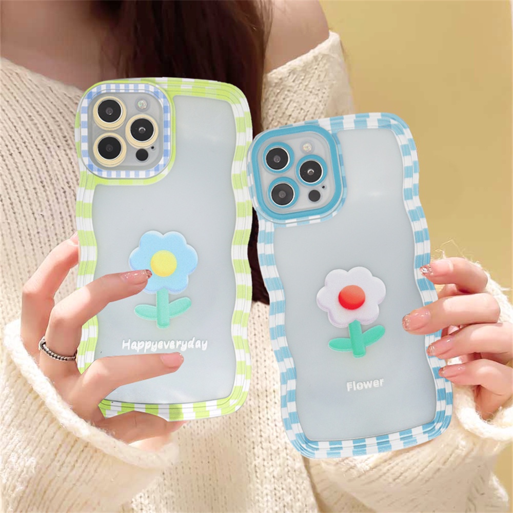 Case TPU Motif Bunga Kotak Kotak Redmi Note 11S 11 Pro Redmi 10C 10A 9C 9T 9A Note 10 5G Note 10S Note 9 Note8 Poco X3 Pro NFC Tepi Gelombang Casing Ponsel Cover