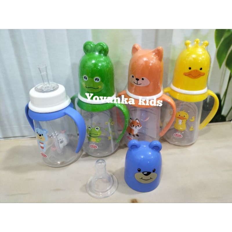 Paket Botol Susu Karakter Lucu(Botol+Nipple+Gagang+Sedotan)BPA Free 250 Ml/125 Ml 2418