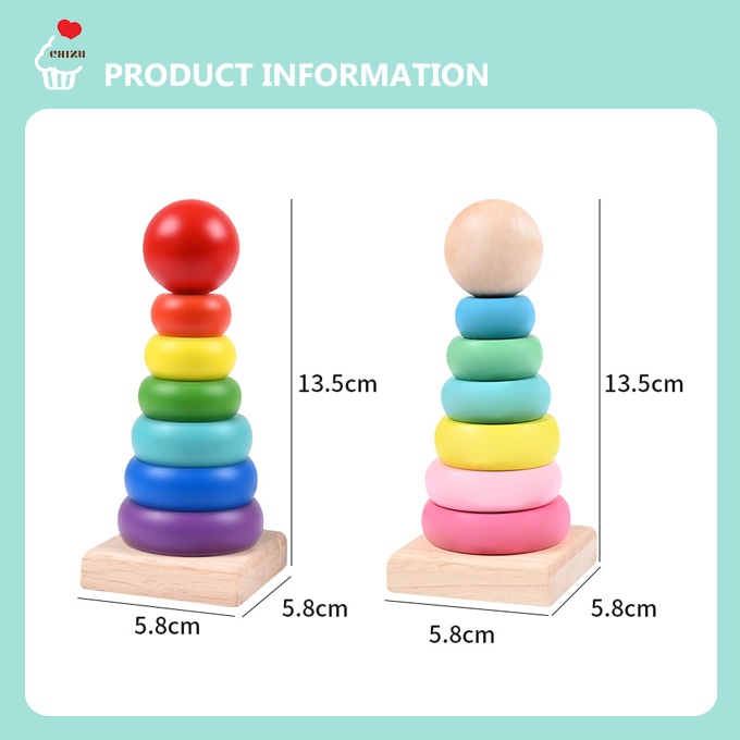 Donut Ring Tower | Puzzle Menara Cincin Donat Kayu | Balok Susun Pelangi Tingkat | Wooden Rainbow Pastel Macaron Stacker Stacking Stack | Mainan Edukatif Montessori Edukasi Anak Balita Bayi