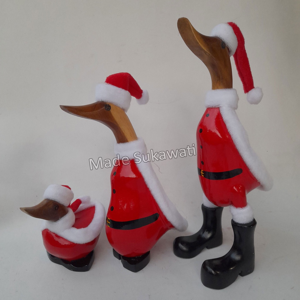 Patung bebek merah putih 27cm Natal Sinterklas SantaClaus kerajinan kayu handmade