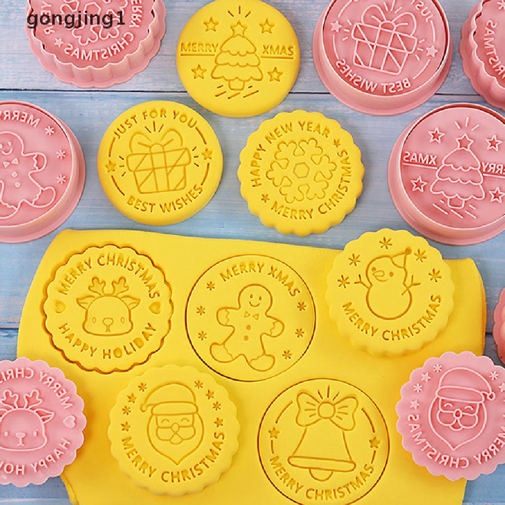 Ggg 8pcs /set Pemotong Kue Kering Plastik Tema Natal Kartun Pressable Biscuit Mold ID